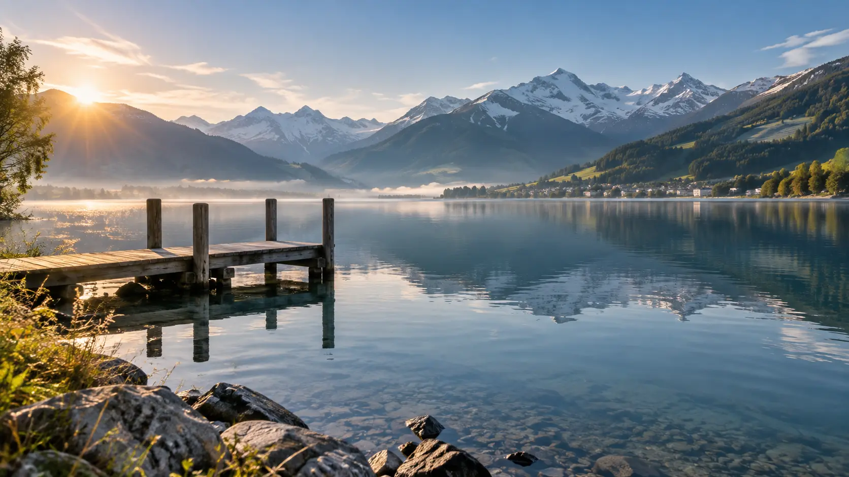 Alpiner See bei Sonnenaufgang