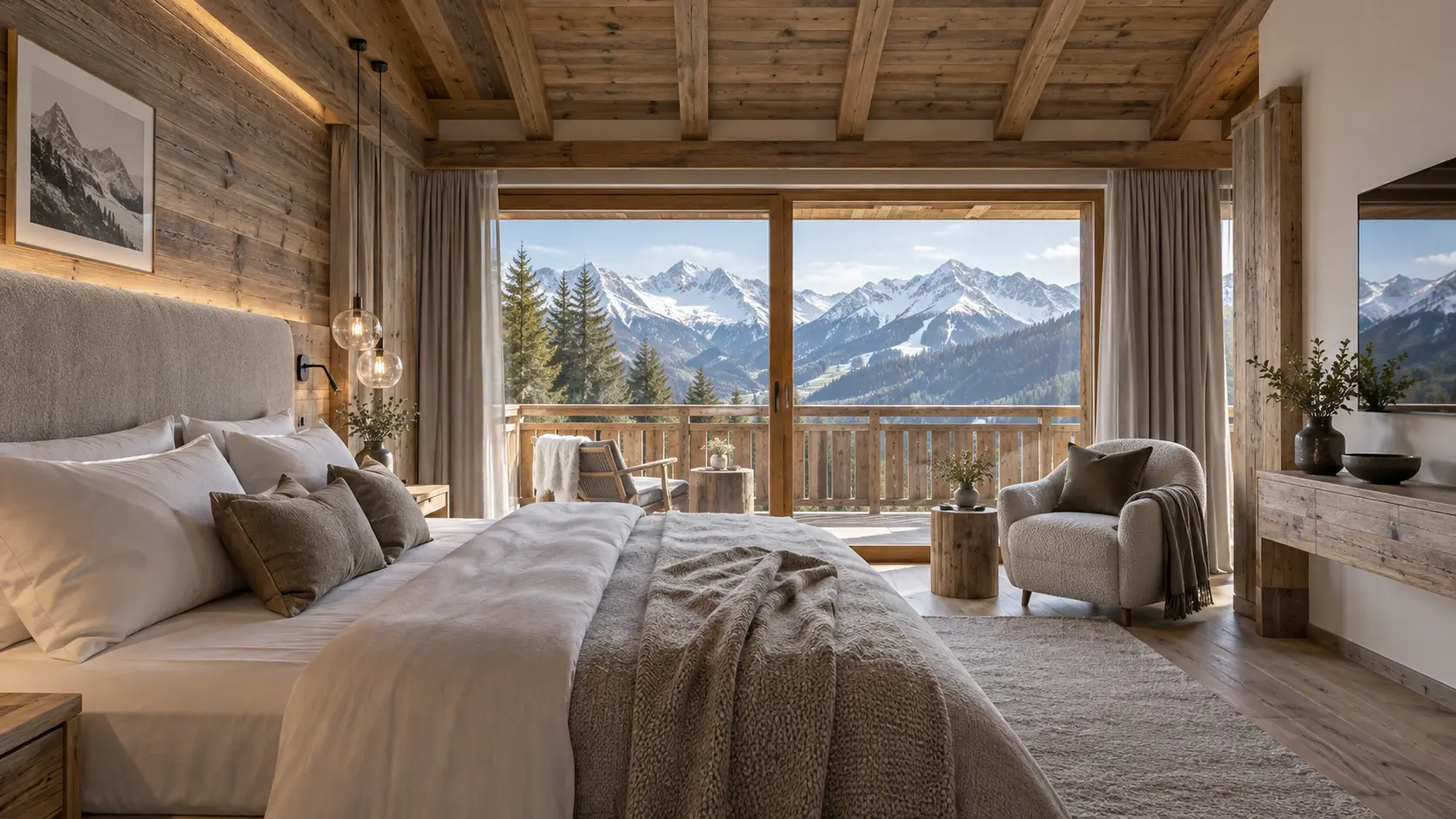 Schlafzimmer mit Bergblick