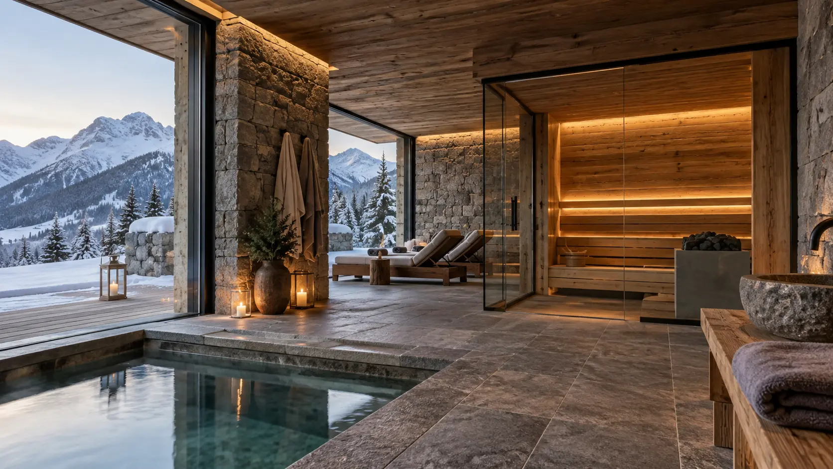 Spa- und Saunabereich eines Chalets